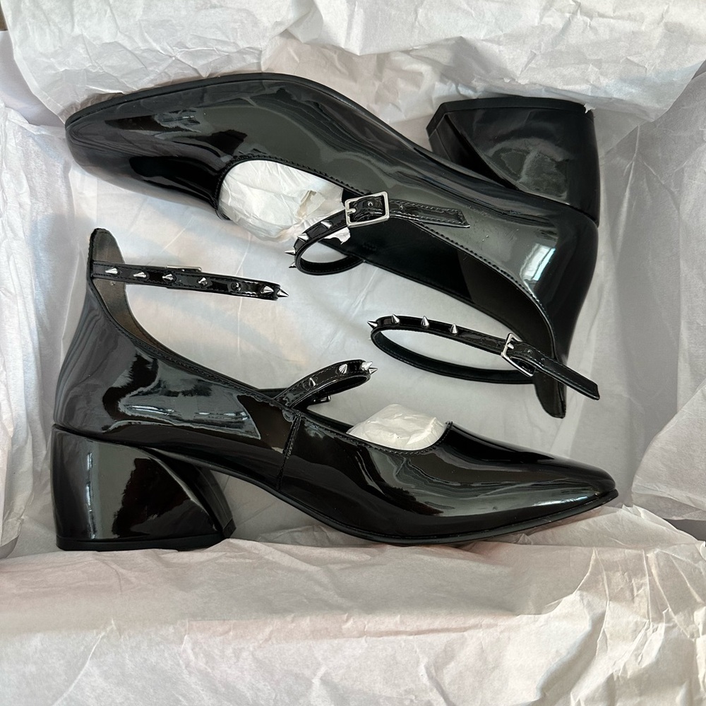 Glossy Black and White Mary Jane Heels